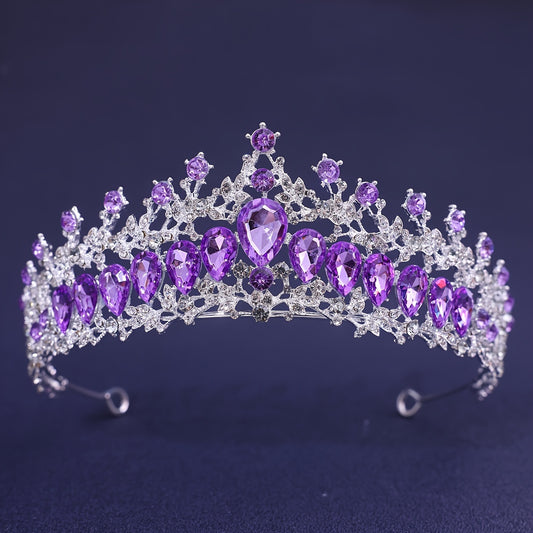 Corona plateada con piedras moradas para quinceañera boda o evento especial - Púrpura - Corona