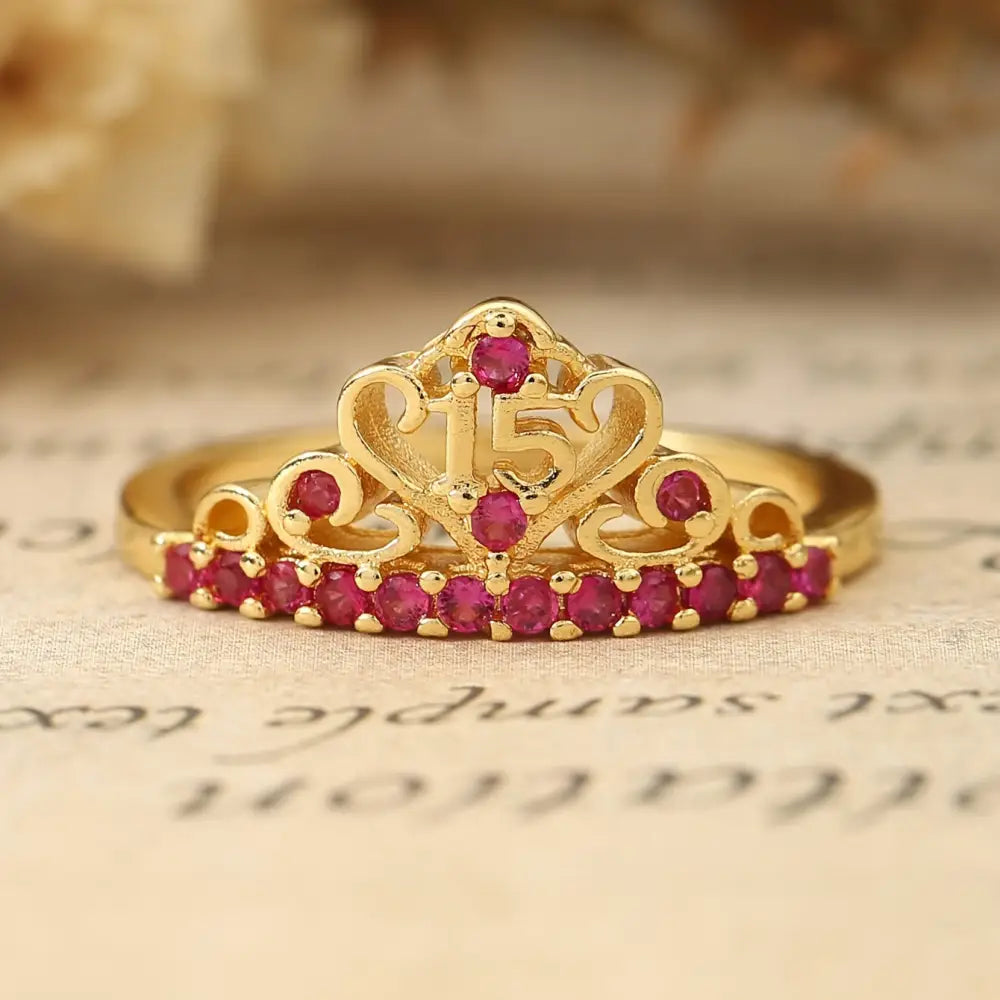 Anillo 15 años fantasía dorado verde rojo quinceañera Colombia
