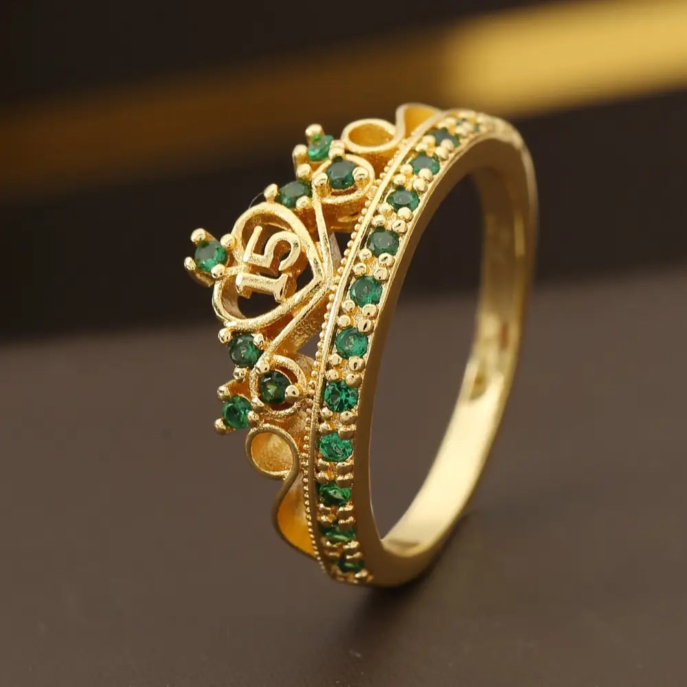 Anillo 15 años fantasía dorado verde rojo quinceañera Colombia