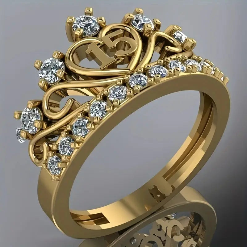 Anillo 15 años fantasía dorado verde rojo quinceañera Colombia