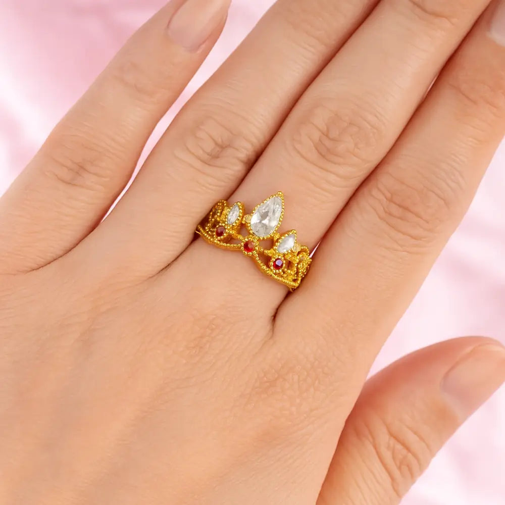Anillo Rapunzel princesa corona dorada circonias quinceañera Colombia