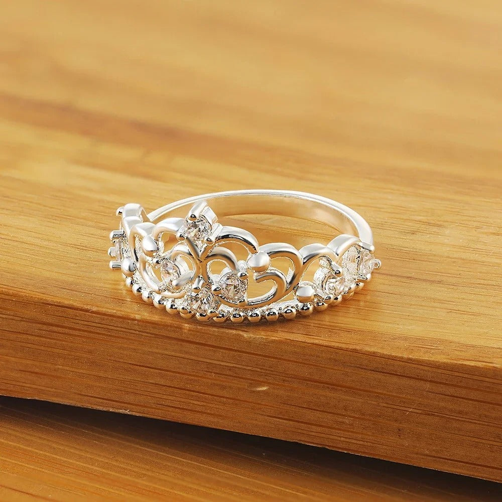 Anillo Princesa en Acero Inoxidable Plateado con Circonias