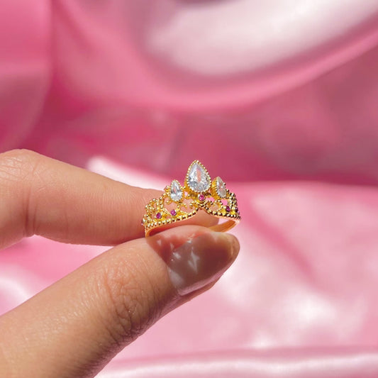 Anillo de Rapunzel Princesa Corona Dorada con Circonias