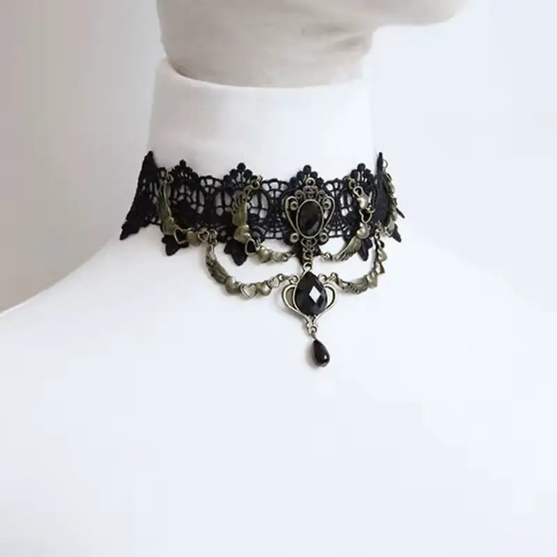 Collar choker gótico victoriano encaje negro mujer Colombia
