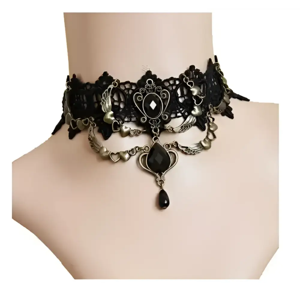 Collar choker gótico victoriano encaje negro mujer Colombia
