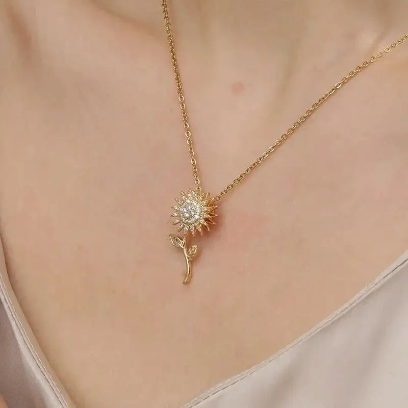 Collar mujer dije girasol giratorio antiestrés Colombia