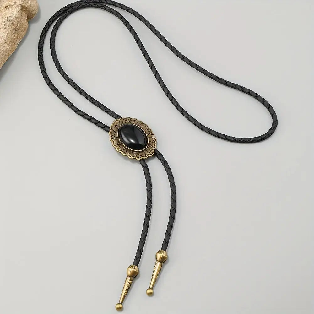 Detalle dije corbata bolo piedra negra ovalada – Sepia Moda y Más