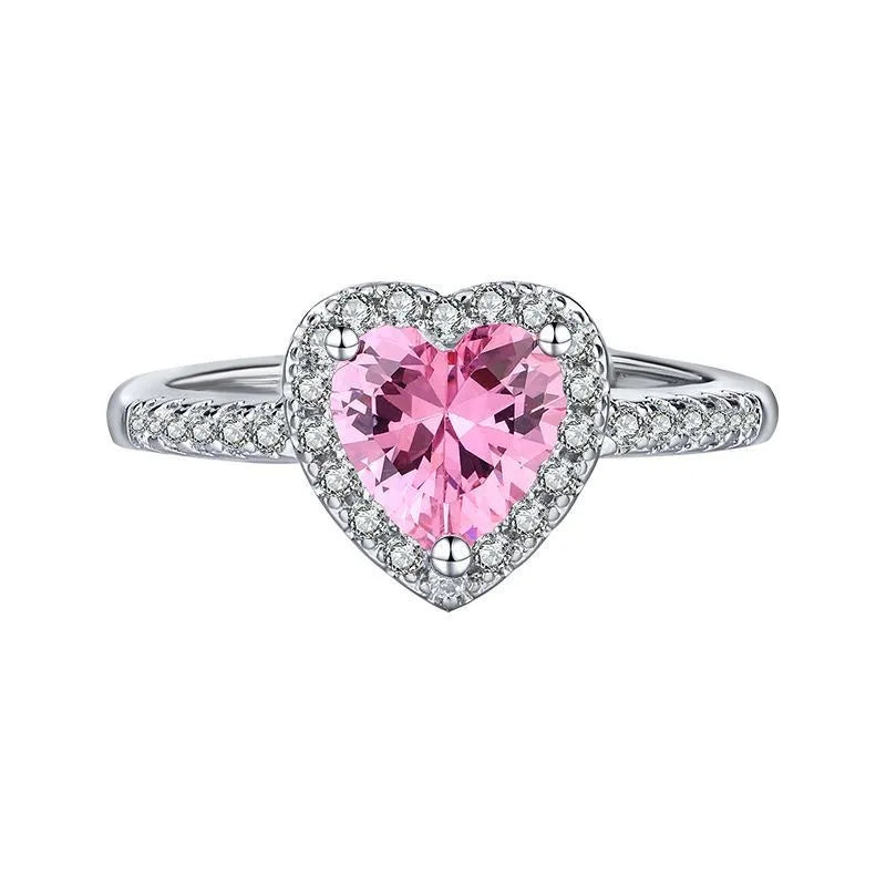 Anillo de Mujer Inoxidable con Circonias y Corazón Rosa