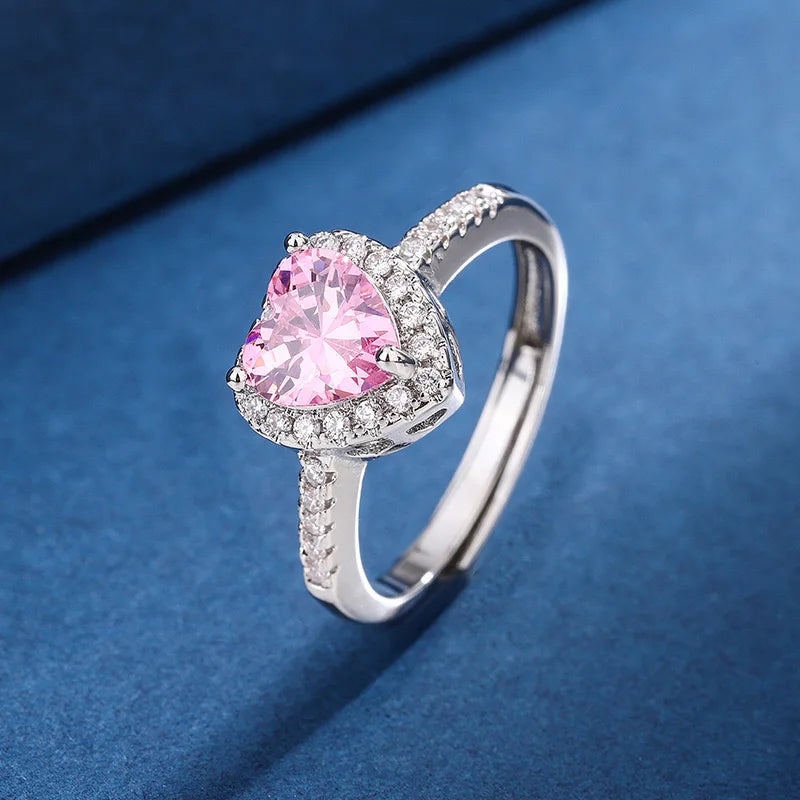 Anillo de Mujer Inoxidable con Circonias y Corazón Rosa