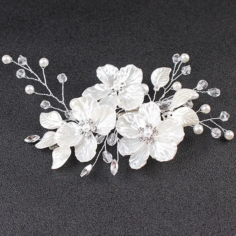 Pinza Para El Cabello Flores Y Perlas De Cristal Para Novia - Tocado y Velos