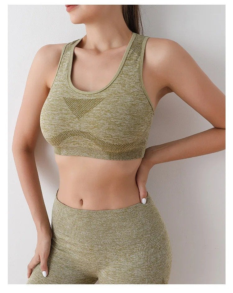 Conjunto Deportivo Para Mujer Top Y Leggins 2 Piezas - Verde oscuro