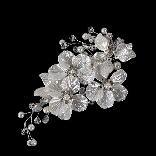 Pinza Para El Cabello Flores Y Perlas De Cristal Para Novia - Tocado y Velos