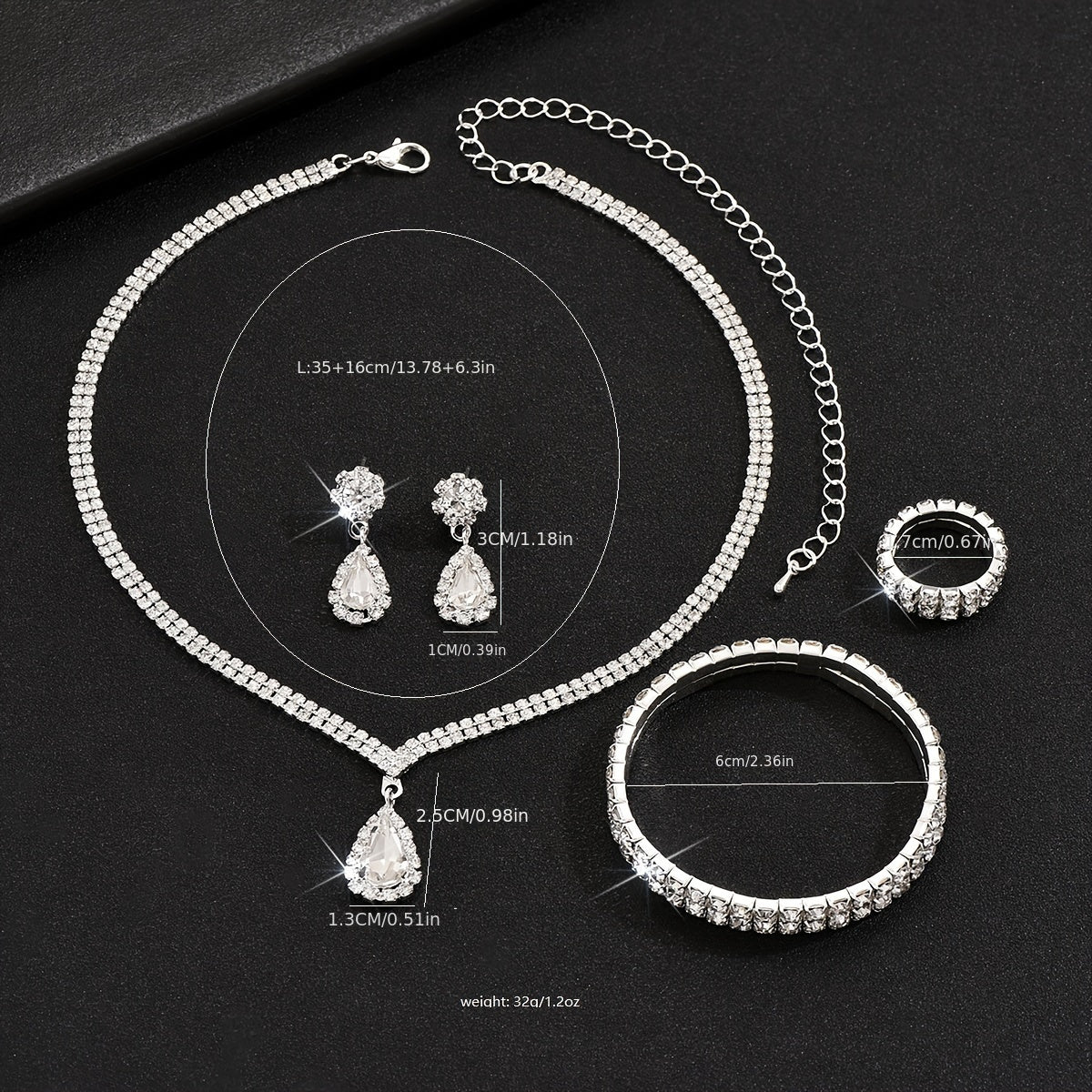 Set Joyería Plateada Minimalista con Cristales – Collar Aretes y Pulsera Elegantes - Collares