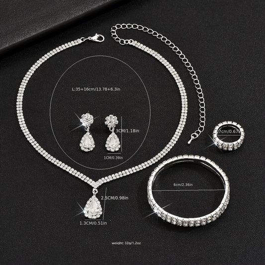 Set Joyería Plateada Minimalista con Cristales – Collar Aretes y Pulsera Elegantes - Collares
