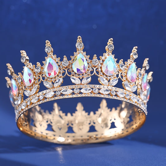 Corona Real de Lujo con Cristales – Disponible en Verde Esmeralda Rosa Tornasol y Vinotinto - Tornasol - Corona