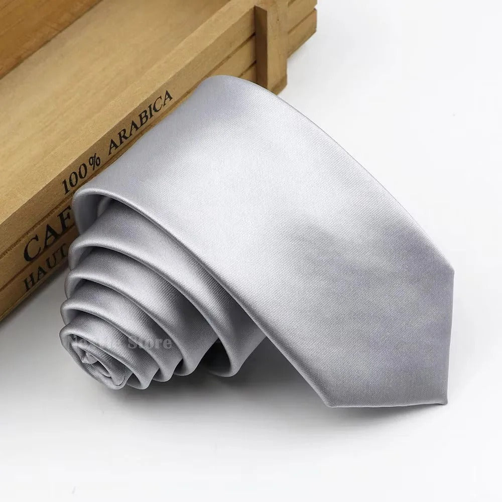 Corbata Satinada Slim Juvenil Elegante - Plateado - Corbata