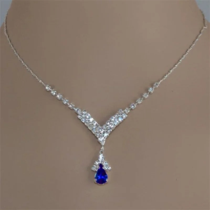 Set Collar y Aretes con Cristales Azul y Rojo – Joyería Elegante para Eventos y Bodas - Collares