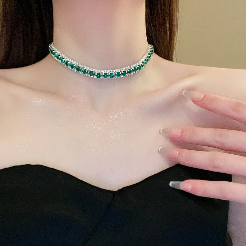 Collar Verde Esmeralda con Cristales – Joyería Elegante para Eventos y Bodas - Collares