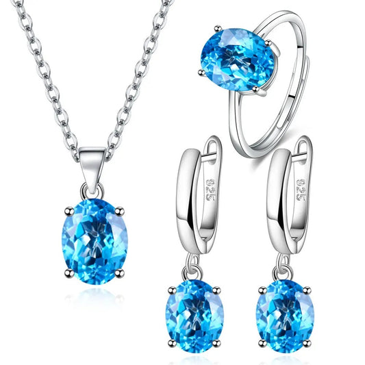 Set Joyería con Collar Anillo y Aretes – Elegancia y Estilo - Azul marino - Collares