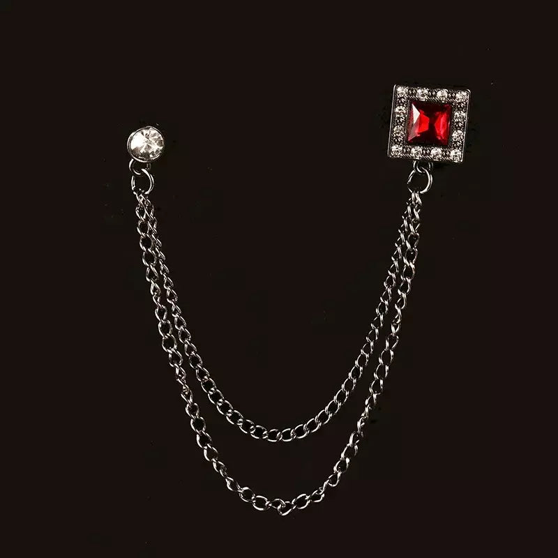 Pin Broche Metálico Para Traje - Rojo / cadena plateado - Broche