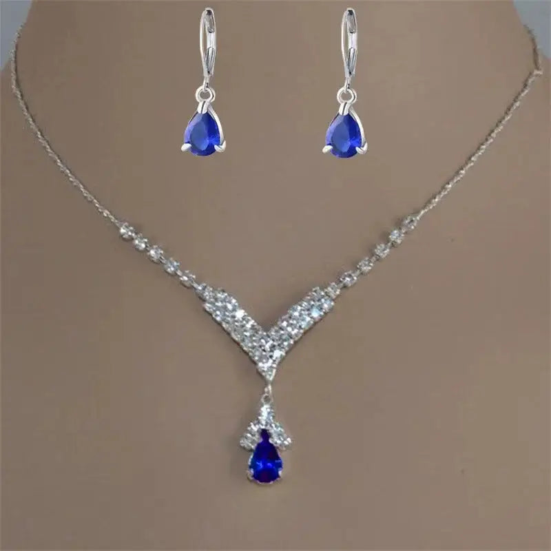 Set collar aretes cristales azules joyería bodas Colombia