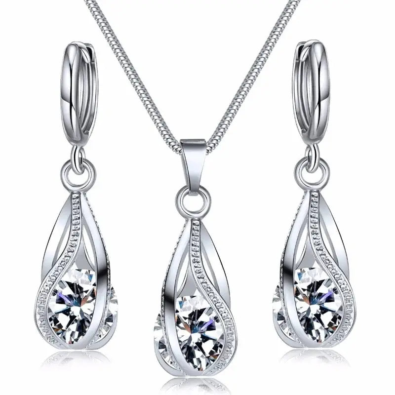Set joyería collar aretes plateado azul negro Colombia