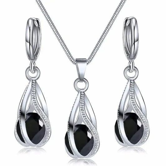 Set joyería collar aretes plateado azul negro Colombia