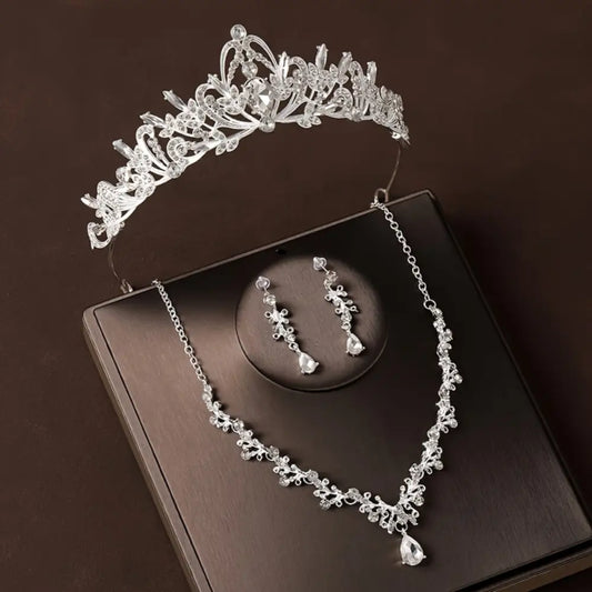 Set tiara collar aretes quinceañera novia cristal Colombia