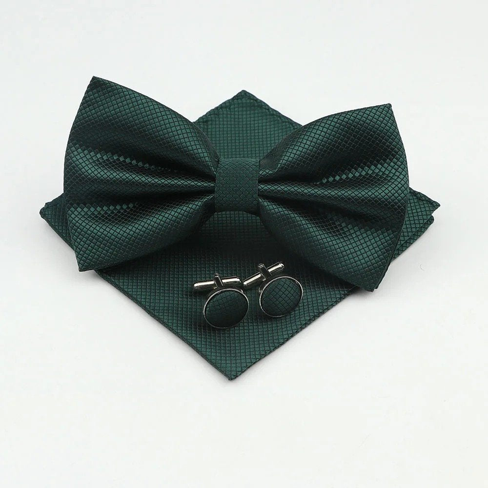 Kit Corbatín Pañuelo y Mancornas - Verde Oscuro
